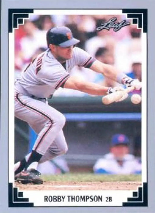 1991 Leaf Robby Thompson San Francisco Giants card showing bunt during game action