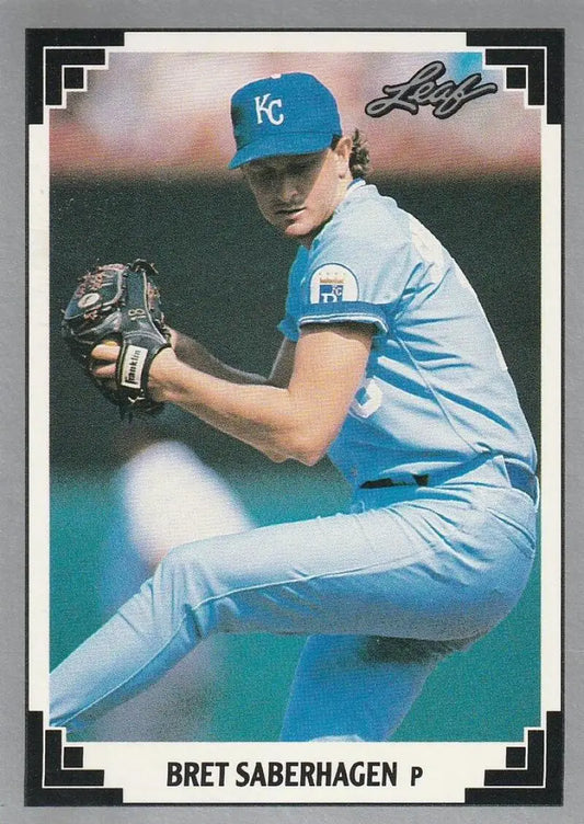 Kansas City Royals Bret Saberhagen pitching in light blue uniform baseball card