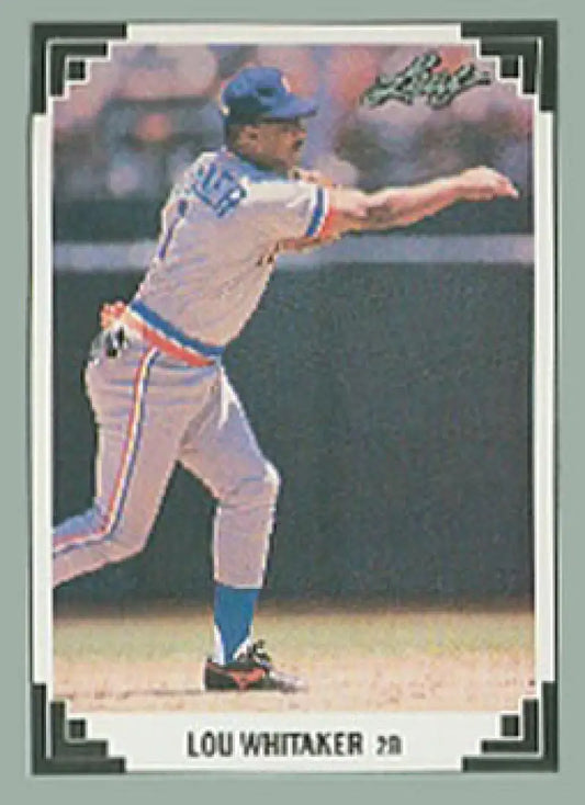 Baseball player in a Detroit Tigers uniform swinging, representing Lou Whitaker