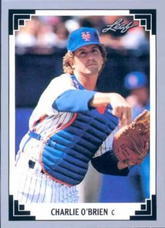 Baseball card of Charlie O’Brien, New York Mets catcher in pinstripes, showcasing baseball history