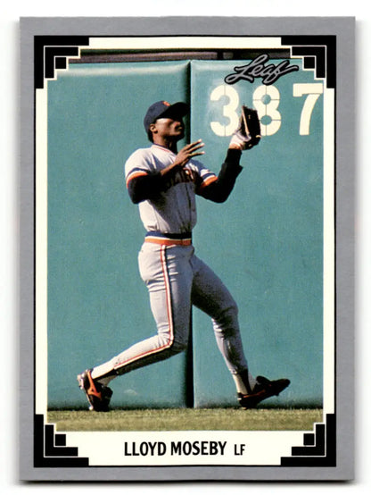 Lloyd Moseby making a catch on 1991 Leaf #223 Detroit Tigers Baseball Card