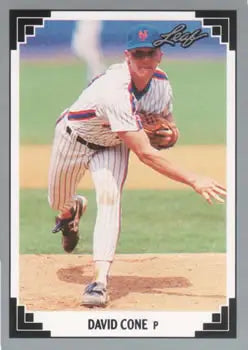 Baseball card of David Cone pitching for the New York Mets in pinstripe uniform