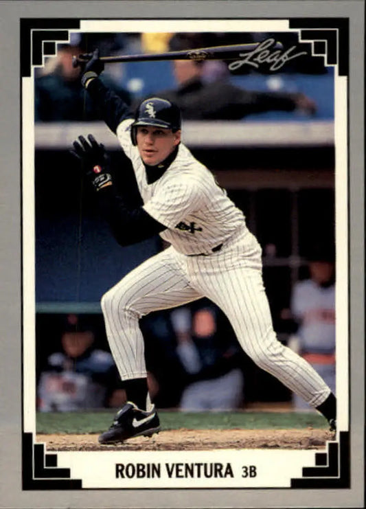 Baseball card of Robin Ventura sprinting for the Chicago White Sox in a pinstriped uniform