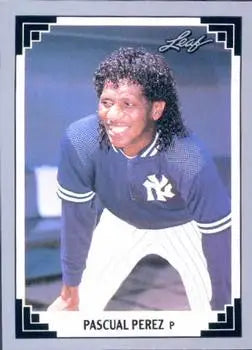 Baseball card of Pascual Perez smiling in New York Yankees uniform