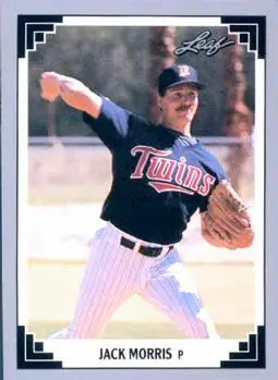 Jack Morris in Minnesota Twins pinstriped uniform pitching on baseball card