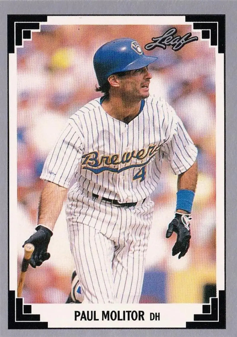 Baseball card of Paul Molitor in pinstriped Milwaukee Brewers uniform