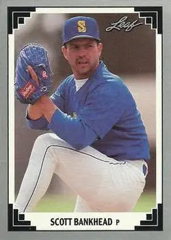 Scott Bankhead in Seattle Mariners uniform ready to pitch on baseball card