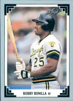 Bobby Bonilla at bat on a 1991 Leaf Pittsburgh Pirates baseball card #25 uniform