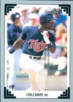 Chili Davis in navy uniform at bat on 1991 Leaf Minnesota Twins baseball card