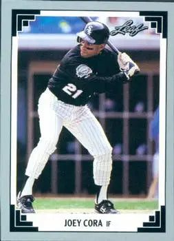 Chicago White Sox baseball card of Joey Cora in pinstriped uniform at bat