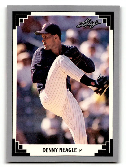 1991 Leaf Denny Neagle Minnesota Twins Baseball Card featuring pitcher in windup motion