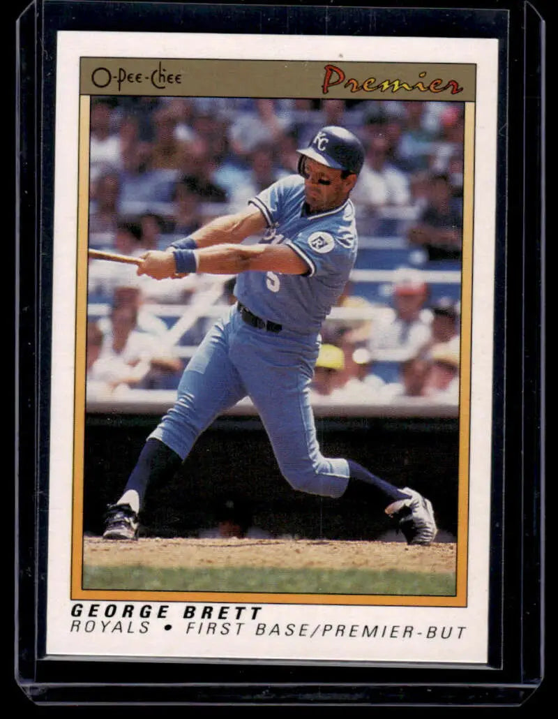 George Brett swinging bat on 1991 O-Pee-Chee Premier Kansas City Royals baseball card