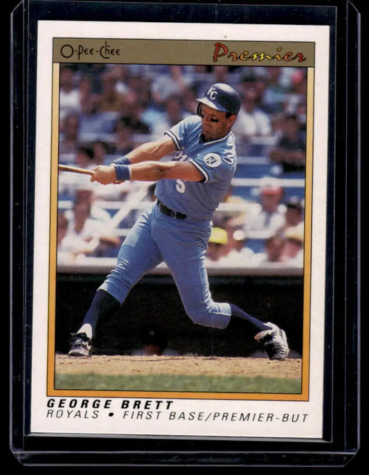 George Brett swinging bat on 1991 O-Pee-Chee Premier Kansas City Royals baseball card