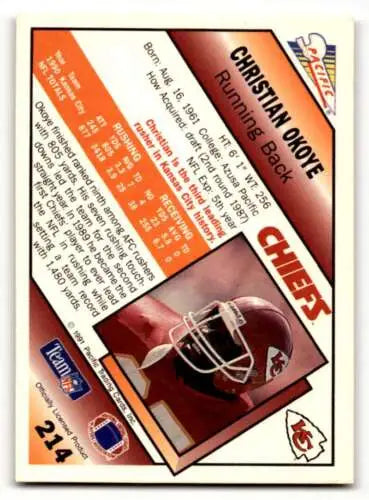Original gloss Christian Okoye Kansas City Chiefs football card from 1991 Pacific