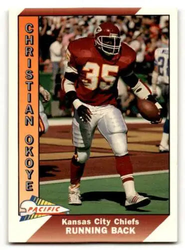 Original gloss 1991 Pacific #214 Christian Okoye Kansas City Chiefs football card