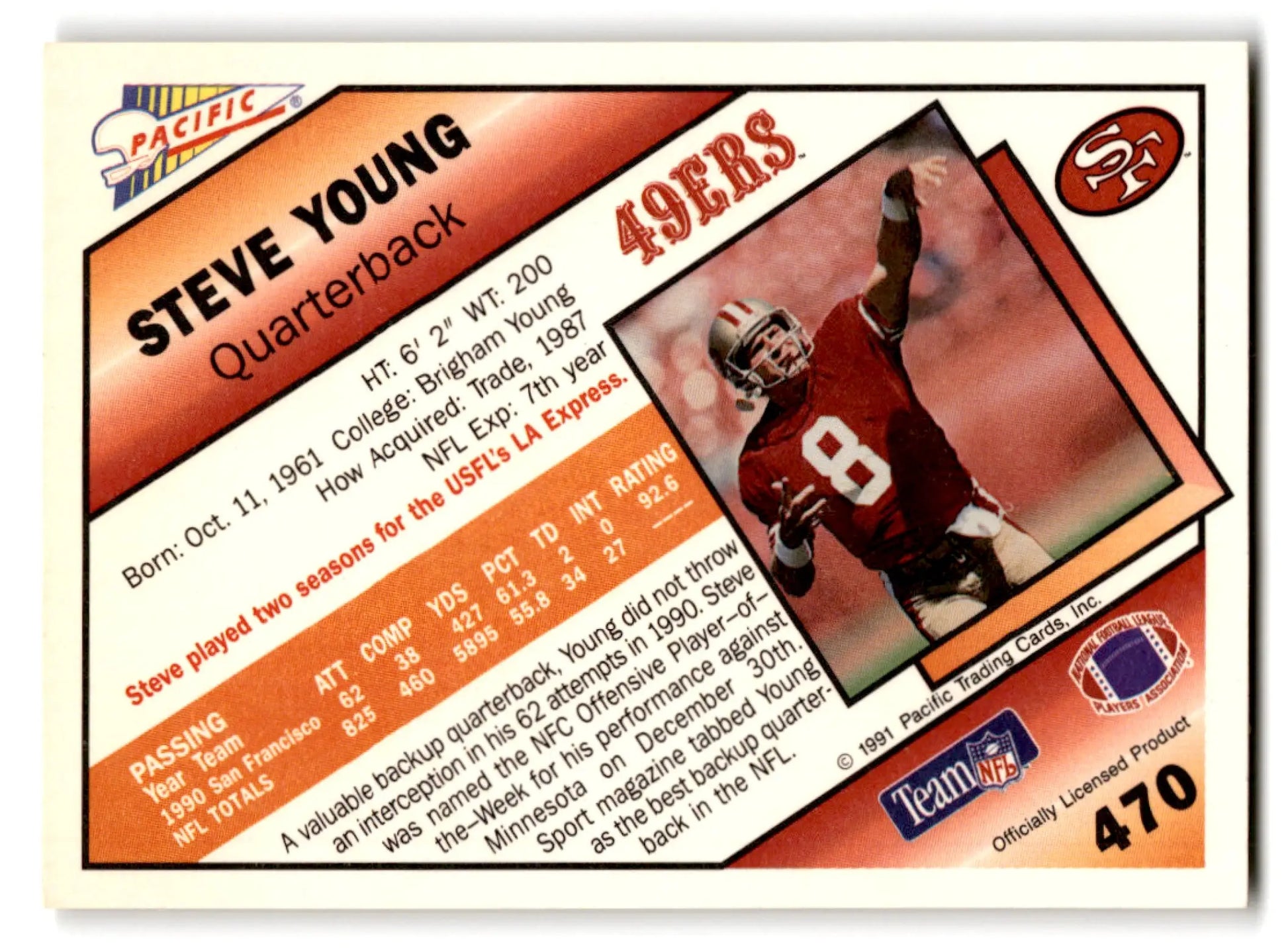1991 Pacific Football Steve Young San Francisco 49ers football card display