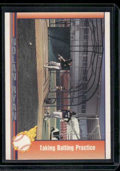 Pacific Nolan Ryan baseball card showing him taking batting practice for 1991 Pacific Nolan Ryan #37