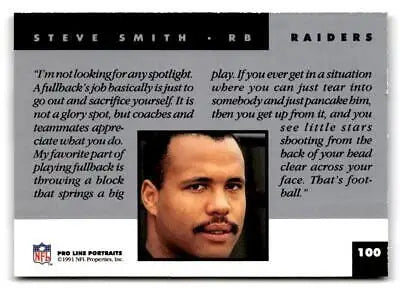 Steve Smith football card from 1991 Pro Line Portraits #100 collectible series