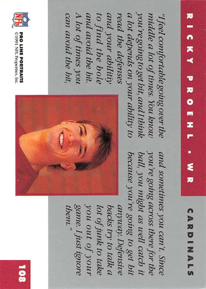 Trading card featuring Ricky Proehl from Pro Line Portraits for Phoenix Cardinals