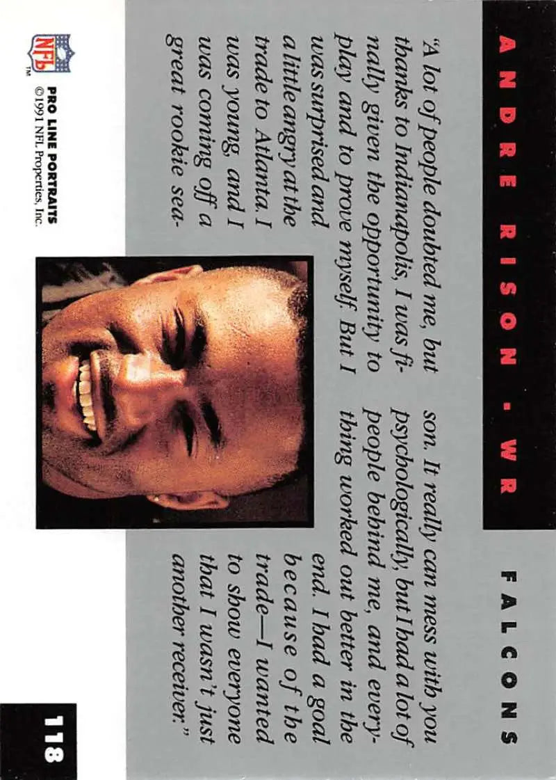 Album cover artwork of Andre Rison for 1991 Pro Line Portraits football card