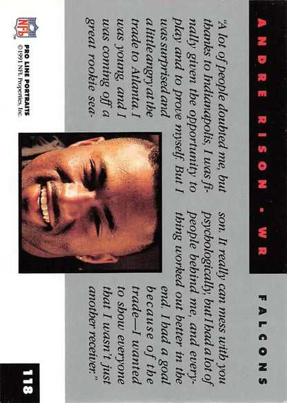 Album cover artwork of Andre Rison for 1991 Pro Line Portraits football card