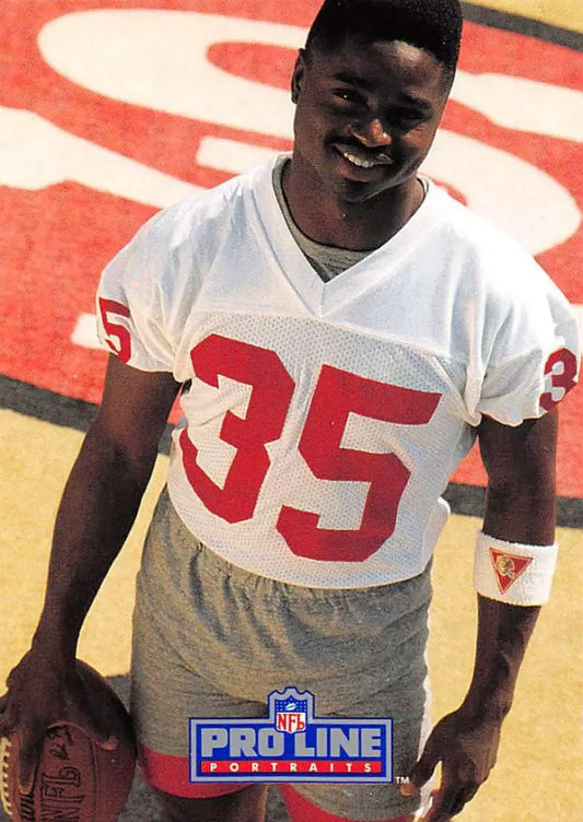 Football player in white jersey 35 representing San Francisco 49ers on card