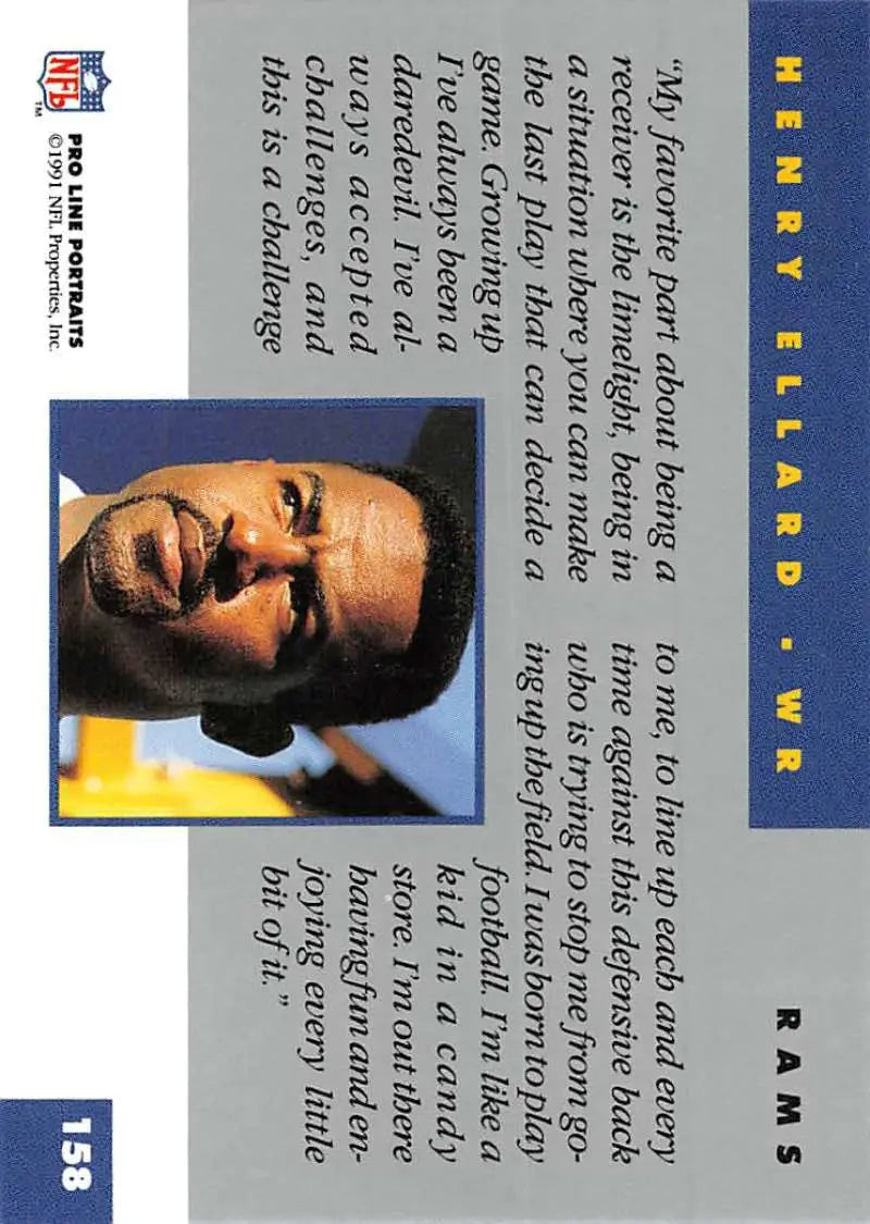 Henry Ellard close-up portrait on 1991 Pro Line card for Los Angeles Rams collectors