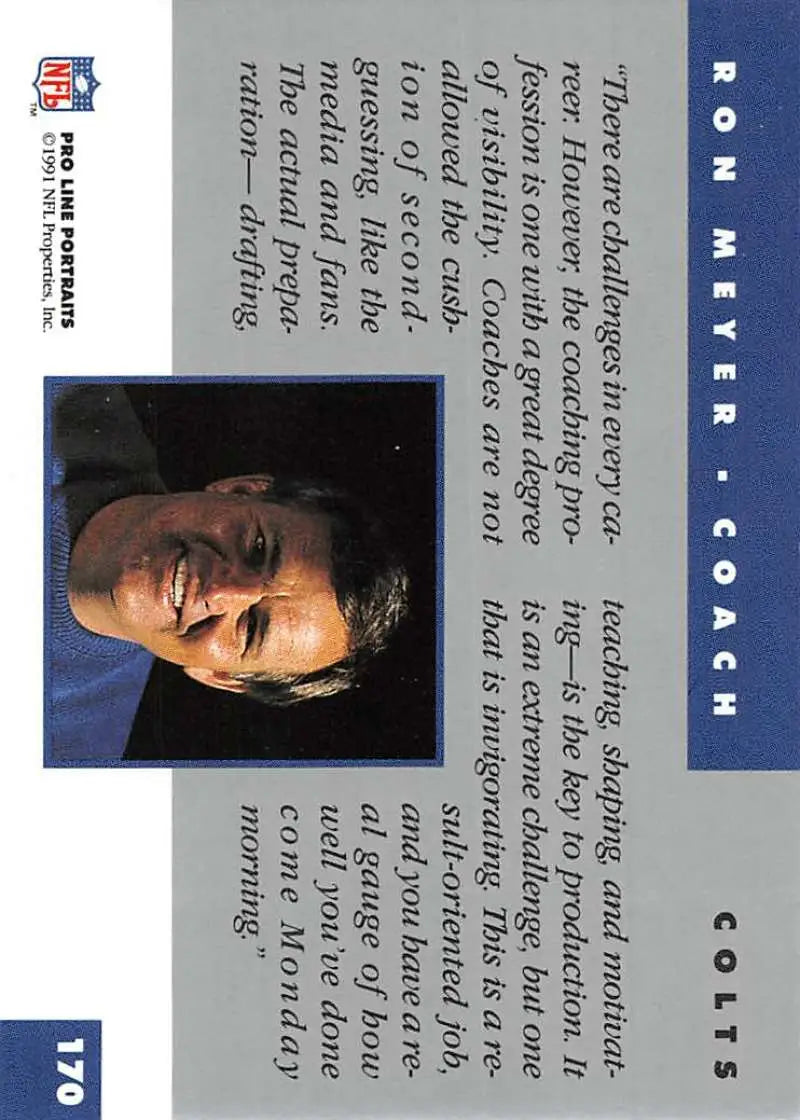 Trading card of Ron Meyer from Pro Line Portraits with blue and gray design