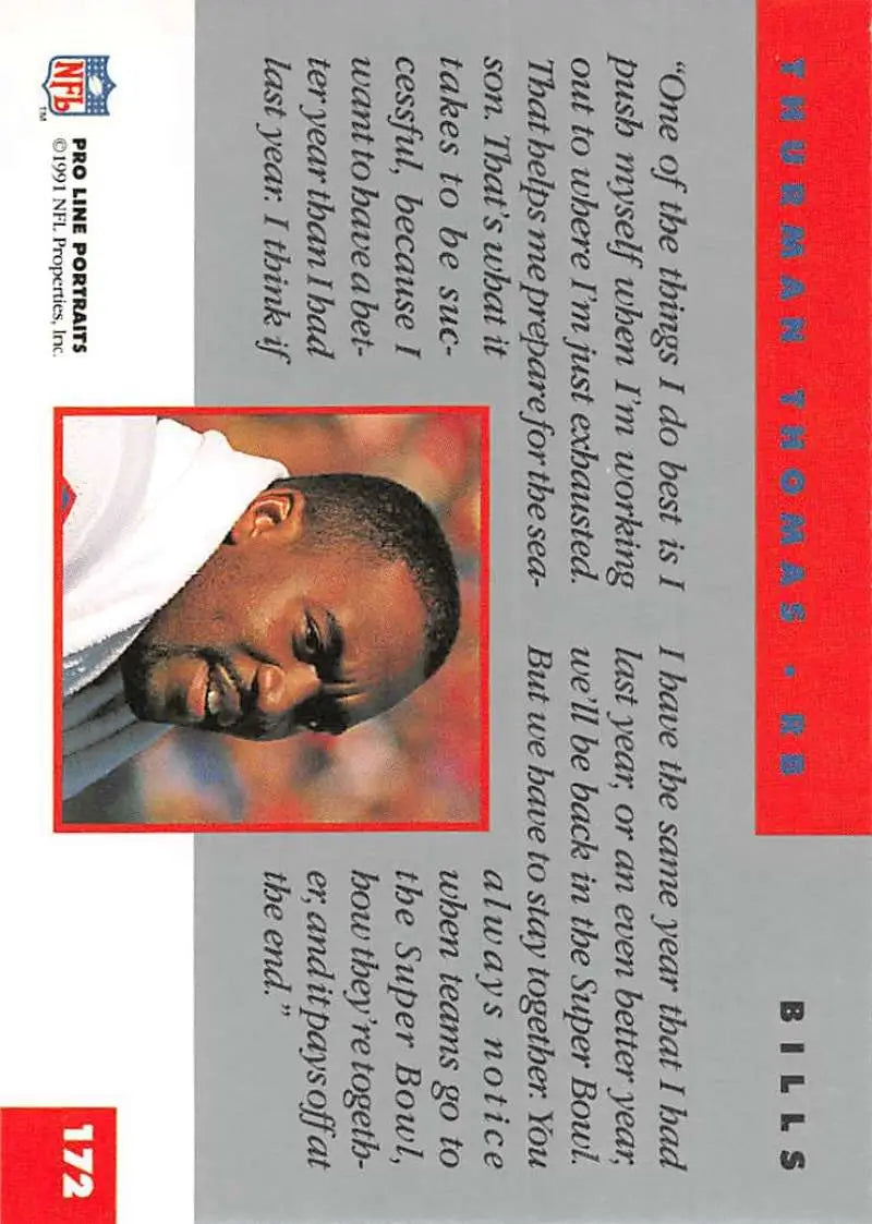 NFL trading card featuring Thurman Thomas of Buffalo Bills from Pro Line Portraits series