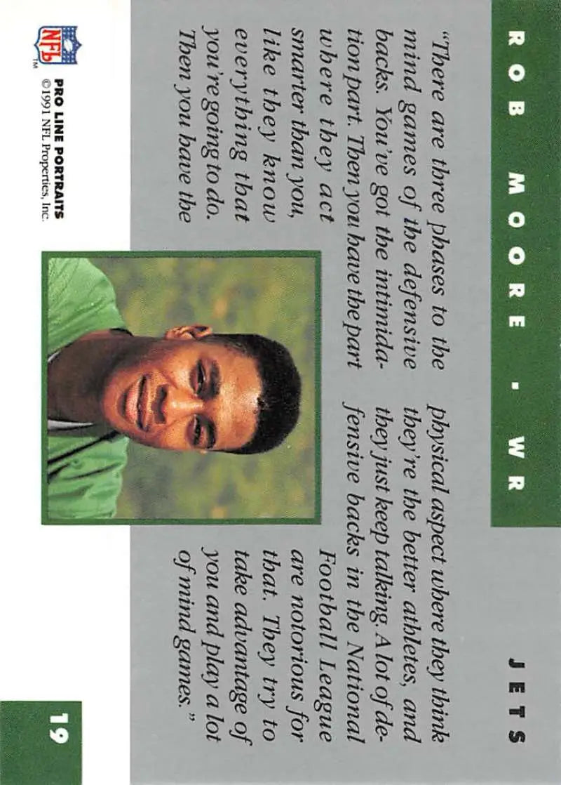 Rob Moore 1991 Pro Line Portraits New York Jets Football Card in green color scheme