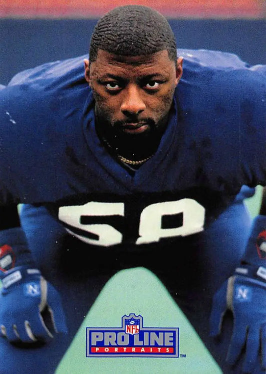 Carl Banks in dark jersey 58 and blue gloves on New York Giants football card