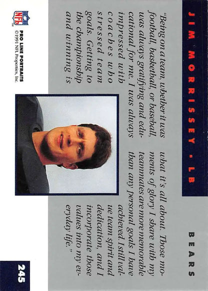 1991 Pro Line Portraits Jim Morrissey Chicago Bears Football Card with dark blue borders