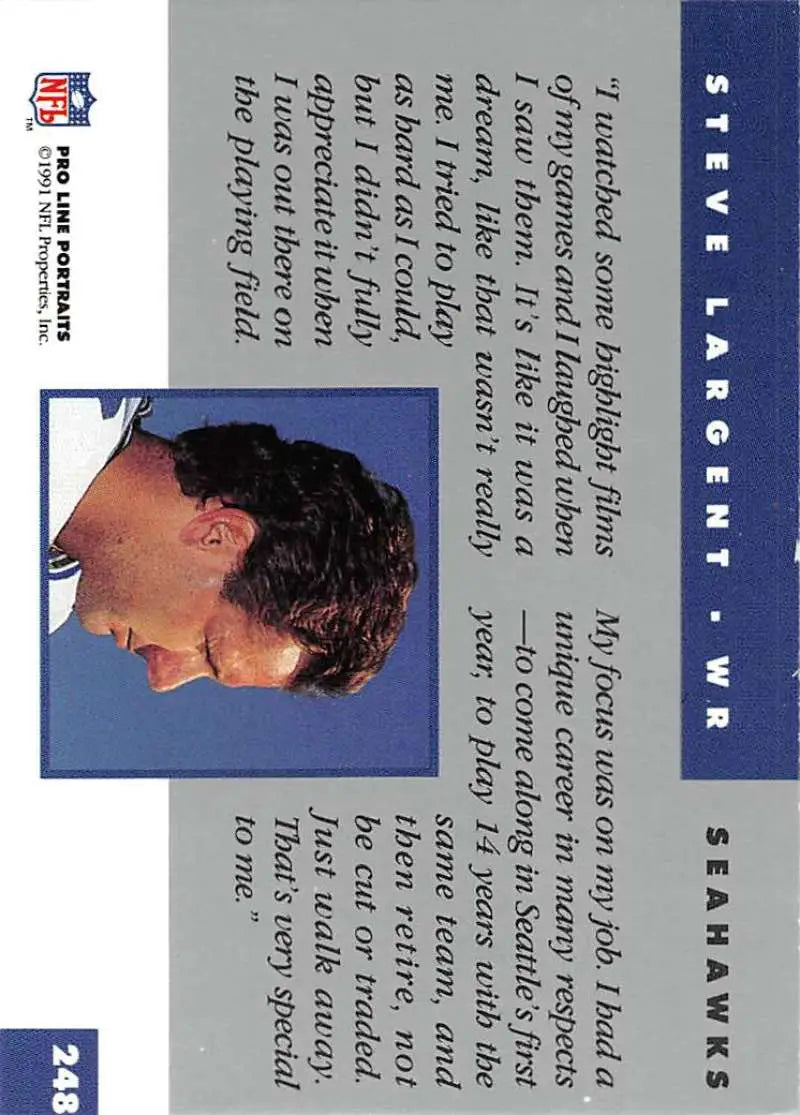 Steve Largent 1991 Pro Line Portraits #248 Seattle Seahawks Football Card EX-NM