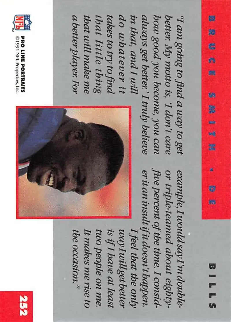 Trading card featuring Bruce Smith from Pro Line Portraits for Buffalo Bills fans