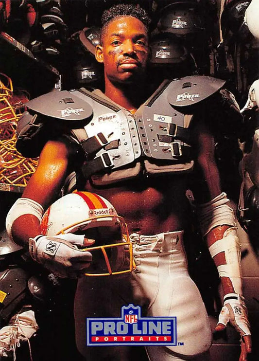 Football player with shoulder pads and helmet on 1991 Pro Line Portraits Gary Anderson card