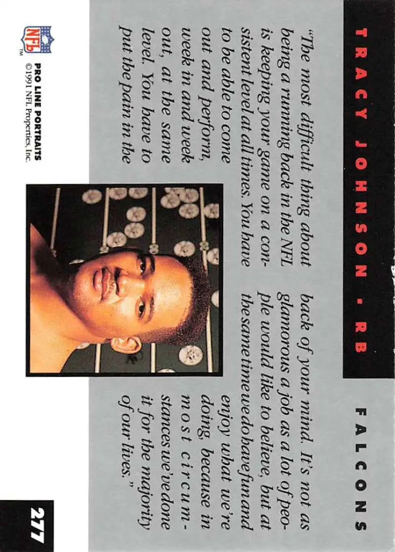 Tracy Johnson Atlanta Falcons Football Card close-up portrait on black background
