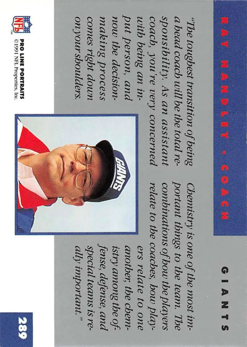 Baseball card of Ray Handley in red and white uniform for Pro Line Portraits collection