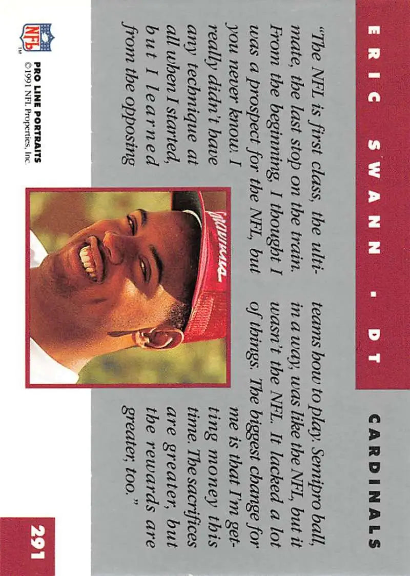 Football card featuring Eric Swann with a burgundy border and NFL logo, Phoenix Cardinals