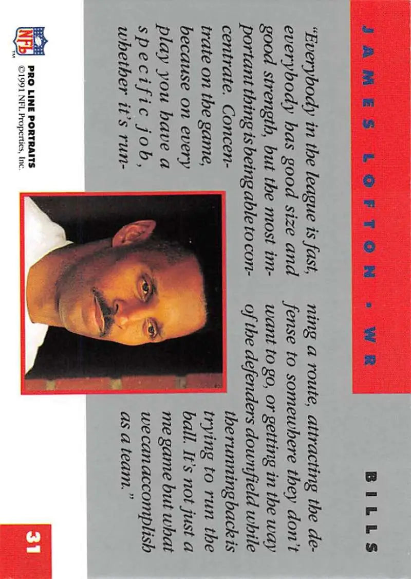 NFL Trading Card featuring James Lofton from Pro Line Portraits for Buffalo Bills