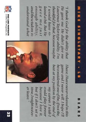 Basketball trading card of Mike Singletary with original gloss in NM-MT condition