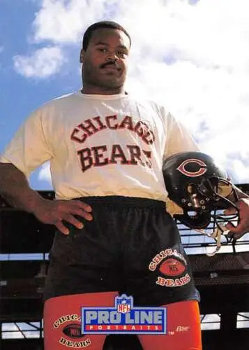 Person in Chicago Bears t-shirt with a football helmet, showcasing original gloss card