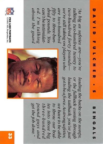 1991 Pro Line Portraits #33 David Fulcher Football Card with Orange Borders for Cincinnati Bengals