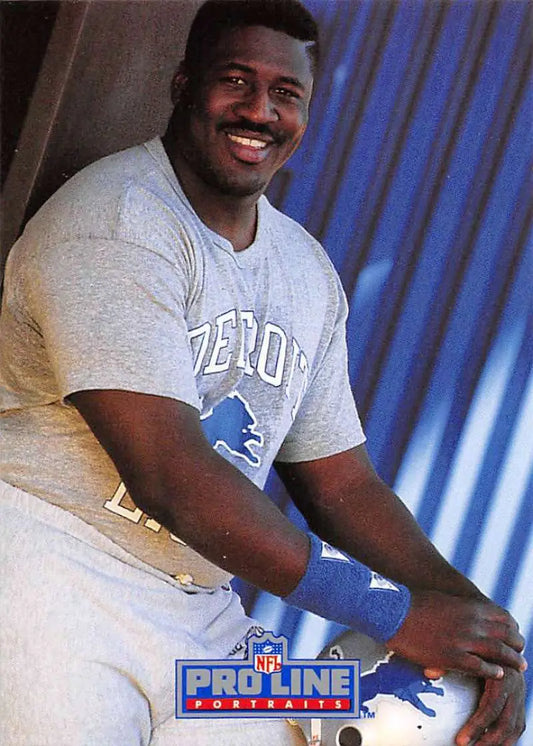 Smiling Lomas Brown in light gray shirt for Detroit Lions Pro Line Portraits