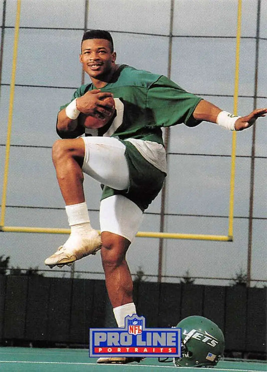Blair Thomas in dynamic kicking pose for York Jets Pro Line football card