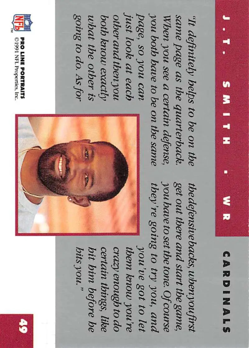 Trading card featuring J.T. Smith in burgundy and white from Pro Line Portraits