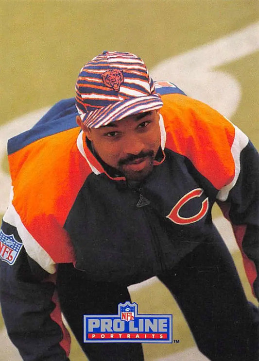 Mark Carrier in Chicago Bears uniform and striped cap from Pro Line Portraits card