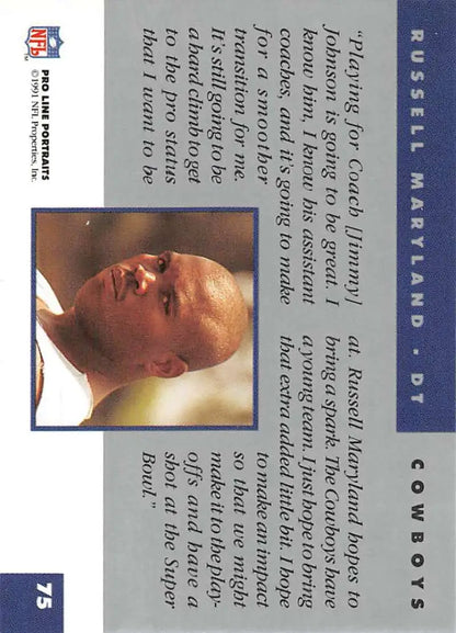 Trading card of Russell Maryland from Pro Line Portraits featuring Dallas Cowboys design