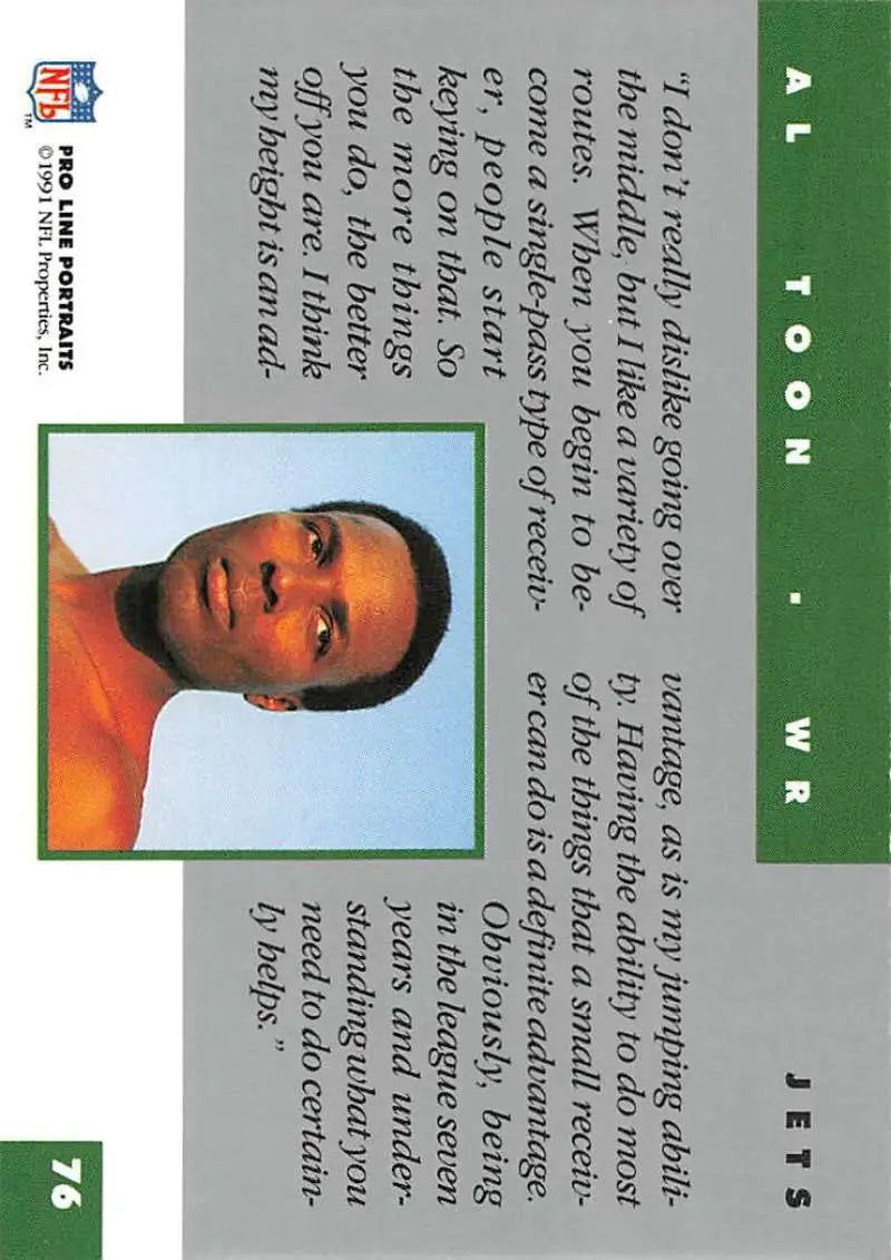 Trading card featuring Al Toon from Pro Line Portraits for New York Jets collectors