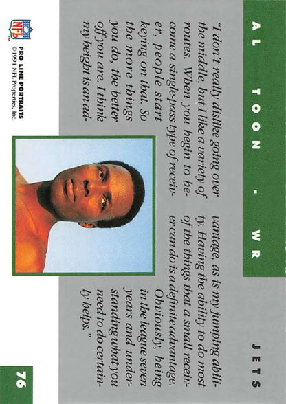 Trading card featuring Al Toon from Pro Line Portraits for New York Jets collectors