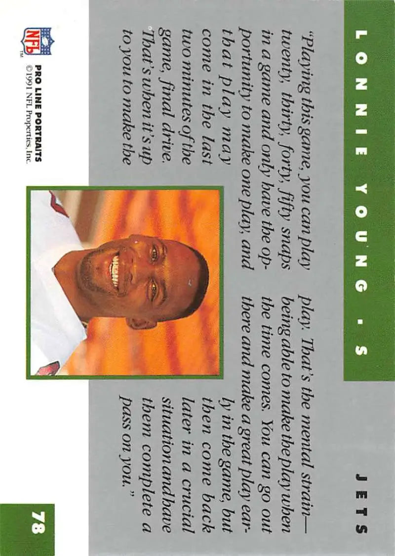 1991 Pro Line Portraits Lonnie Young New York Jets Football Card with green border